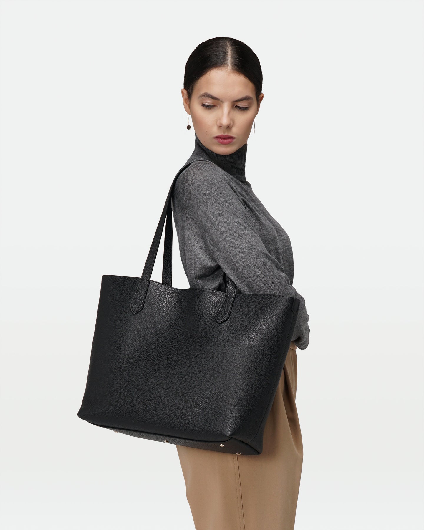 THE BELLAGIO large tote in soft grained Italian Black leather – MODHER