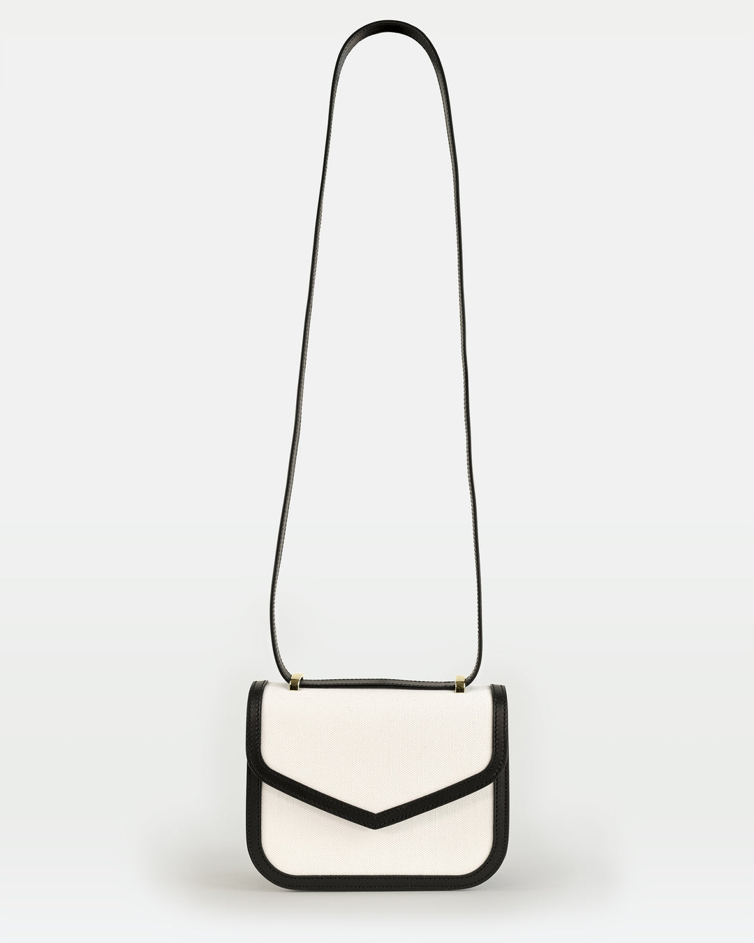 Small Crossbody in canvas and vegetable tanned calfskin leather - OffWhite/Black - Front view - Maya Crossbody | MODHER