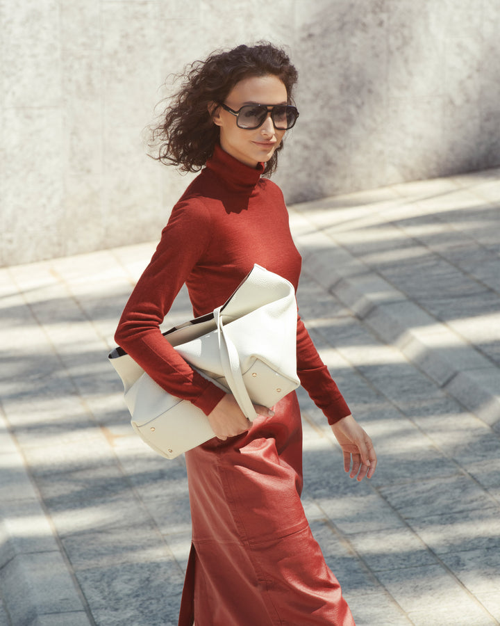 MODHER Bellagio Off-white and brown Leather#color_ivory-white