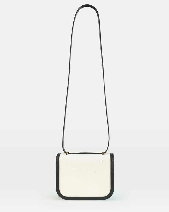 Small Crossbody in canvas and vegetable tanned calfskin leather - OffWhite/Black - Back view - Maya Crossbody | MODHER